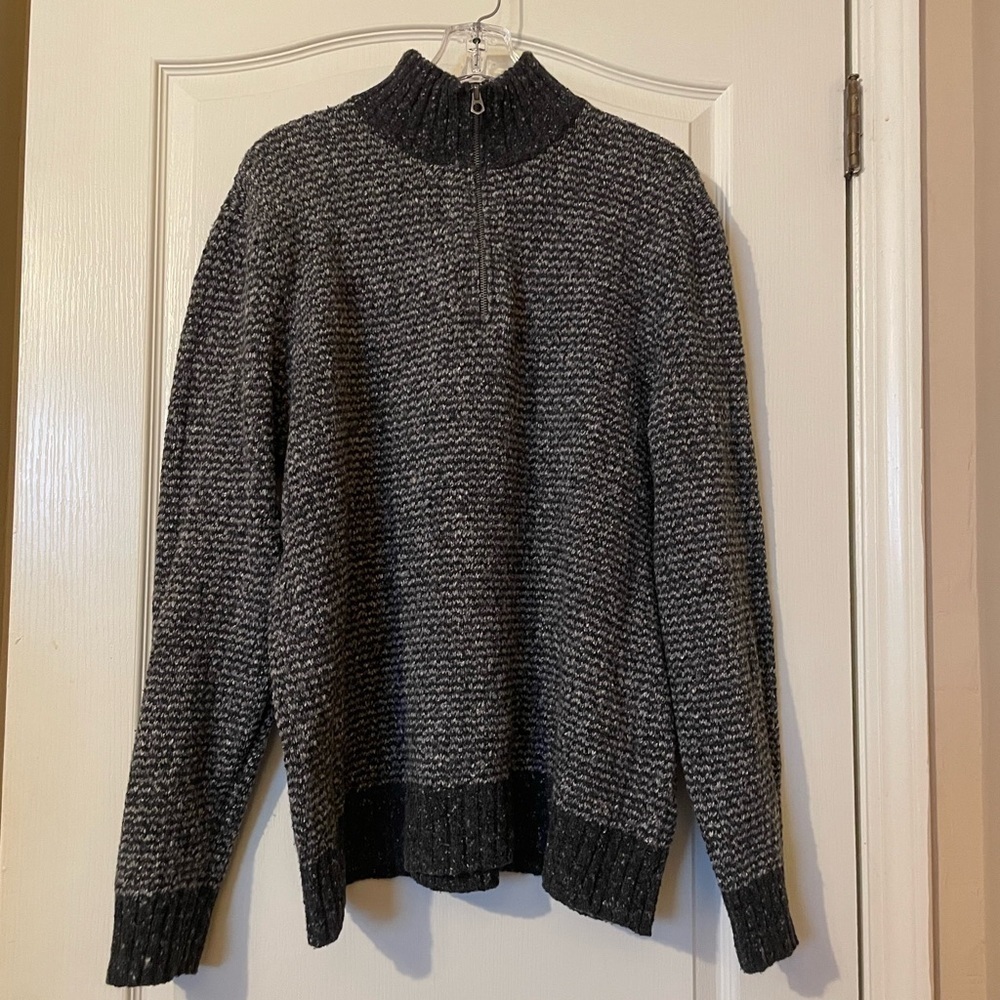 GAP Black Gray Speckled Knit Quarter Zip Mock Neck Sweater Size L Preppy Cozy